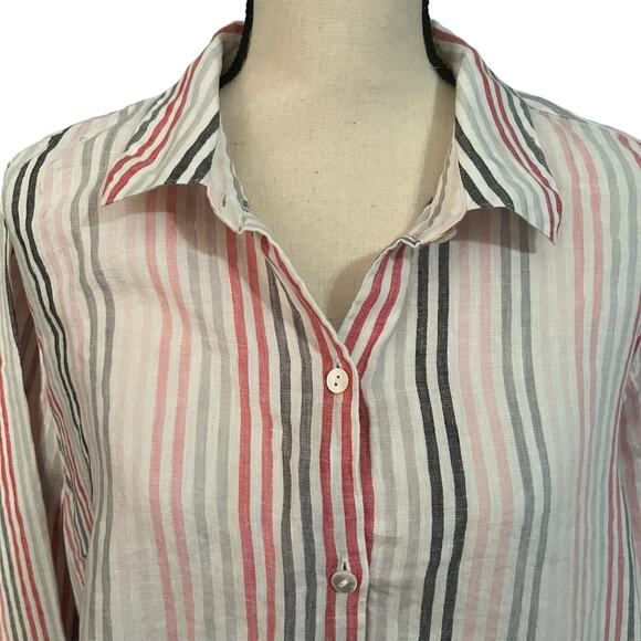Love Linen J Jill 100% Linen Striped Lagenlook Button Down Essential Top Sz 3X - Picture 2 of 5